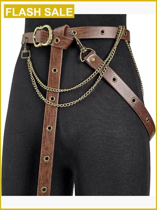 Faux Leather Medieval Chain Belt, Vintage Thin Belt for Dresses main image 7